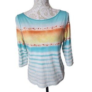 Lauren Ralph Lauren Top Sunwashed Sunset Turquoise Coastal Nautical Women's XS